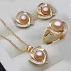 Echte Perlenkette und Ohrring-Set für Damen, 18 Karat vergoldetes Perlen-Schmuckset, Geburtstagsgeschenk für Mutter, Weiß 240102