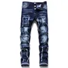 Jeans da uomo 2024 pantaloni slim elasticizzati maschili strappati con fori azzurri di qualità lunga abbigliamento skinny da uomo