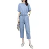 Kvinnors tvåbitar byxor passar plus storlek 2024 Summer Casual Tracksuit Women mode yngre syster set trendiga