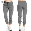 Capris Streetwear femmes solide élasticité taille Cargo pantalon mince sport femme pantalon survêtement multipoches dames pantalon automne vêtements