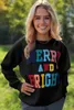 Women's Hoodies Women Merry And Bright Chenille Sweatshirt Ladies Preppy Textured Letter Cable Knit Pullover