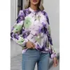 Frauen Blusen Herbst Und Winter Gemalt Große Blumen Mode Rundhals Langarm Temperament Weibliche Tops Bodenbildung Shirt