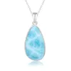 Anneaux Sterling Sier Bijoux Collier pendentif classique Collier Natural Precious Larimar rétro Femme ovale Charme rhodium plaqué or