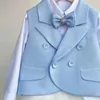 Conjuntos de roupas 2024 bebê menino terno azul colete branco shorts laço conjunto crianças 1 2 3 4 ano festa de aniversário vestido boutique traje