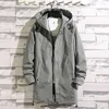 Men's Trench Coats 2024 Long Coat Men Fashion Hooded Windbreaker Spring Autumn Black Overcoat Casual Jackets