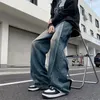 Męskie dżinsy zszyte prosto luźne japoński swobodny styl koreański moda nosić mężczyzn Y2K workowate hosen spodnie streetwear