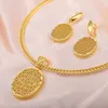 Necklace Earrings Set Dubai Gold Color Plated Hollow Design Oval Round Pendant Charm Jewelry Women's Wedding Party Gift