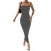 Party Dresses 2024 Women Tube Dress Strapless Backless Striped Slim Fit Long For Cocktail