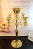 Hållare H75cm * W48cm, guldfärg 5 Heads Crystal Candelabra, Candle Holder, Wedding Centerpiece, Flower Bowl Candle Holder With Pendants