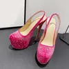 Liyke Runway Fashion Rhinestones Women Platform Pumps Sexy Slingback Slip-On Back Strap Extreme High Heels Party Dress Shoes 240102