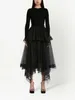 Skirts Black Asymmetrical Ruched Tulle Women Tiered Tutu Maxi Skirt Have Short Lining Modest Office Lady