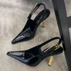 黒い特許革の正方形の尖ったつま先のスリングバックポンプ靴スティレットヒールサンダル10.5cm女性の豪華なデザイナードレスバックルイブニングシューズサイズ35-42