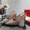 Het beste merk Slingbacks Dames Hoge Hak Sandalen Gradiënt Kristal Decoratie Puntschoen Enkelbandje Luxe Designer Jurk Schoenen Mode Feest Bruiloft Schoen