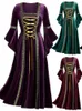 Casual Dresses 2024 Vintage Halloween Women Dress Costumes Long Sleeve Medieval Cosplay Vampire Witch Victorian Gothic Bandage