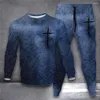 Męskie dresy 2024 Vintage 3D Printing Cross Design Fall/Winter 2 -Place Tracksuit Bluza z kapturem ciepła ponadwymiarowa