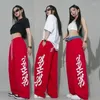 Pantaloni da donna American Street Alphabet Rosso Sciolto Dritto con coulisse Lavaggio Casual Jazz Dance Hiphop Hip Hop Sport