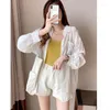 Blusas femininas gelo seda branco protetor solar camisa de manga comprida 2024 verão versátil cardigan casaco fino simplicidade moda roupas