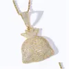 Pendant Necklaces Bling 18K Gold Dollar Sign Money Bag Necklace Jewelry Set Cubic Zirconia Diamond Hip Hop Necklaces Wallet Pendant Wo Dh93S