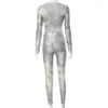 Kvinnors byxor 2 bit set sexig höst vinter kläder kvinnor tryckt långärmad bodysuit topp leggings mager casual clubwear