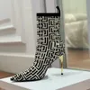 2024 Sock Boots Stiletto الكاحل Booties Shoistknicted Fabric Letter Mid-Calf سحب على مرنة المصمم الخنزير المصمم الفاخر Mugler105mm مع صندوق