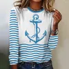 Women's T Shirts Autumn Women Shirt Long Sleeve Tops Anchor Graphic Female Clothing Everyday Streetwear O-Neck Pullovers For Tees 2024