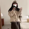 Women's Knits Korean Style Sailor Collar Sweater Women Autumn Winter Sheep Cashmere Contrasting Cardigan Fashion Loose Simple Knitwear