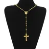 Sälj Hip Hop Style Rosary Bead Cross Pendant Jesus Halsband med tydliga strass 24 tum halsband män kvinnor mode smycken w292t