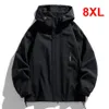 Czarna kurtka kempingowa Mężczyźni płaszcz wiatrówki plus rozmiar 8xl moda swobodna wodoodporna samca sama stała kolor wierzchnia wierzcha Big 240102