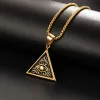 Collier pendentif pyramide égyptienne en or jaune 14K, collier mauvais œil qui voit tout, Triangle géométrique, bijoux