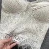 Kobiety damskie kobiety lato koronka camis seksowna z klatką pad gorset koreańsko -mody folds tank top elegancja szczupła kolor v uprawa szyi