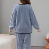 Kvinnors sömnkläder Kvinnor Pyjama Ställ mysig vinterkläder Plush Color Matching med V Neck Coat Elastic Midjebyxor för Lady