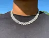 14mm Iced Cuban Link Prong Chain Necklace 14K White Gold Plated 2 Row Diamond Cubic Zirconia Jewelry 16inch24inch Cuban Chain7622008