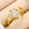 Cluster Rings Caoshi Stylish Gold Color Oval Zirconia 2st Set Of For Women Double Stapble Fashion Smycken Engagement Ceremony