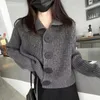 Women's Knits Women Vintage Solid Knitting Long Sleeve Turn Down Collar Cardigans 2024 Winter Fashion Oversized Casual Single Breasted