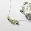 Hängen 925 Sterling Silver Jade Geometric Necklace for Women Girl Simple Bamboo Leaf Design Jewelry Party Gift Drop