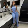 Kvinnors byxor Två stycken Set Solid Ribbed Women Sexig grimma Backless Asymmetrical Crop Tops Split Slim Summer Autumn Tracksuits Suit