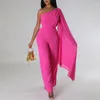 Etnische kleding Damesjumpsuits Casual lange mouw Eén schouder met cape Effen wijde pijpen jumpsuit Afrikaanse vrouw rompertjes en