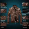 Män faux läderjacka Motorcykel Men Slim Fit Stand Collar Pu Jacket Jaqueta de Couro Masculina Outwear Man Pu Leather Coat 231229