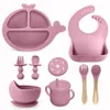 8st Silicone Children's Table Bestämmas spädbarnsfast färg baby matning set Born Bib Toddler rätter Plattan Sucker Bowl Mini Spoon 240102