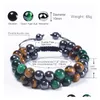 Chaîne 10 mm Bracelet en pierre d'oeil de tigre bleu double couche perlée tressée aimant hématite réglable pour hommes livraison directe bijoux Bracele Dhirq