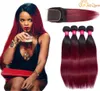 Deux tons bordeaux cheveux humains bundles vierge péruvienne malaisienne droite ombre tisse avec fermeture en dentelle 1B 99j vin rouge couleur ext3955333