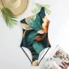 Roupa de banho feminina 2024 retro uma peça maiô saia ombro tiras impressão floral mulheres emagrecimento maiô beach wear