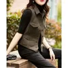 Women's Vests Brown Short Woolen Vest Jacket Women Spring Autumn Single-breasted Pocket Waistcoat Sleeveless Tank Outerwear Casual Female