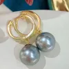 Dingle örhängen fantastisk enorm 16mm South Sea Grey Shell Pearl Earring 925 Sterling Silver för kvinnor