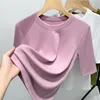 Dames T-shirts Hoge Kwaliteit 2024 Vrouwen Tops Elastic Force Lente Zomer T-shirt Vrouwelijke Kleding Sexy Crop Top Kleding Casual blouse Meisje