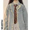 Kurtki damskie Tassel Patchwork Jacket Women BF American Retro Designer Nisza furta krawędź Wash Lapel Jean Coat Dżins streetwear