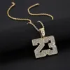 Naszyjniki wisiorek Hip Hop Rhinestone Basketball Numer 23 dla mężczyzn Ed Chain Rock Rapper Choker Biżuter Prezenty 267J