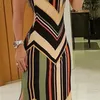 Vestido maxi estampado listrado colorido com costura lateral feminino vestido ultra longo com manga colorida e trava 240102