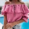 Damesblouses Mode Dames Sexy Blouse Shirt Eenvoudig ontwerp Chique effen kleur Lente Zomer Dames Ruche Off-shoulder Tops Trui