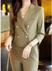 Women's Two Piece Pants Spring Women Fashion Elegant Blazer Pantsuit Vintage Chic Crop Jackets Pencil Pieces Set Female Outfits Clothes